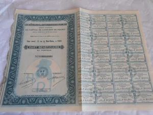 Vintage share certificate Stocks Bonds actions Hoteliers restaurateurs Francais - Picture 1 of 4