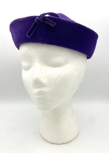Vintage Miss Sally Victor Purple Velvet Hat 1950's Era - Picture 1 of 5