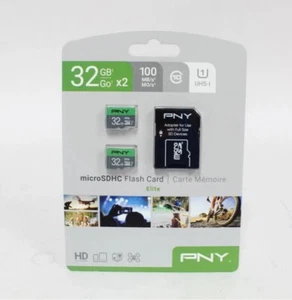 PNY 32GB Elite UHS-I microSDHC Memory Card (2-Pack) SD Card Camera Computer Etc - Picture 1 of 4