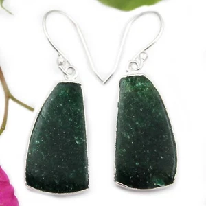 A+Genuine Green Aventurine Pear Shape Silver Electroplated Earrings Boho Jewelry - Picture 1 of 2