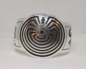 "Man in the Maze "Vintage, Signed HOB, Mexico, 925,Wide Cuff Bracelet. - Picture 1 of 10
