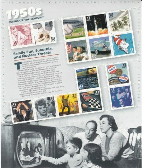 USA Celebrate the Century:1950s Family Fun, Suburbia & Nuclear Threats MNH sheet - Image 1 of 1