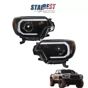 Headlight For 2012-2015 Toyota Tacoma Bar Halogen w/LED DRL Pair LH+RH Black - Bild 1 von 12