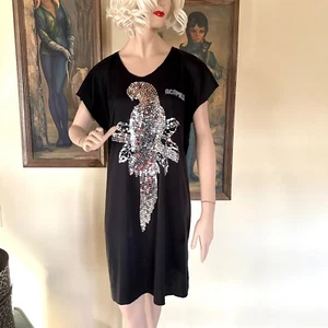 Vintage 80s Acapulco T-Shirt Dress Sequin Parrot Beach Cover-up OSFM - Picture 1 of 9
