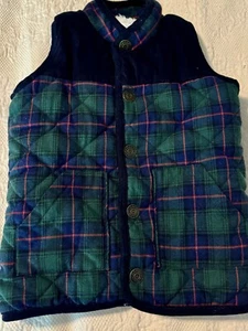 Mud Pie 4T-5T Vest Green & Navy Plaid Quilted & Sherpa Lined with Snaps & Pocket - Picture 1 of 10