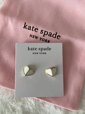 Nuevos Pendientes Kate Spade Tono Dorado Corazón Blanco Regalo Foto 1 de 4