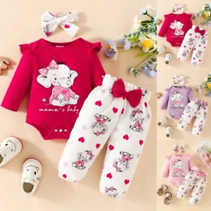 ⭐⭐⭐⭐⭐ Kid Girl Cute Cartoon Printed Jumpsuits Floral Pants Headband Sets 3PCS - Picture 1 of 14