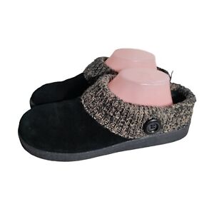 Clarks Women's Sweater Clog Slippers Slip On Black/Tan #ICL31459A Size 9 