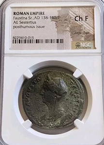 Roman Faustina Sr Sestertius NGC CH Fine Ancient Coin - Picture 1 of 5