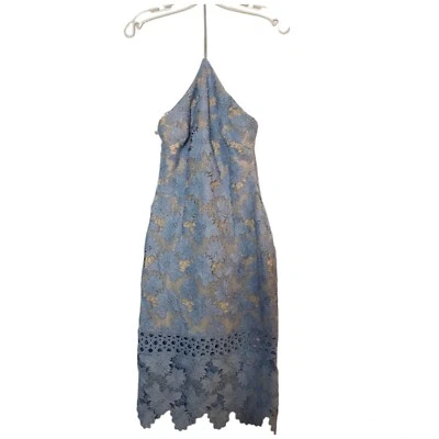 Gianni Bini Halter Lace Dress Size 4 Spaghetti Straps Fairy Baby Blue Coquette - image 1 of 4