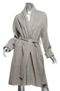 LANVIN Womens Grey Raw Unlined Wool Long Belted Front Shawl Collar Jacket FR42 - Picture 1 of 4