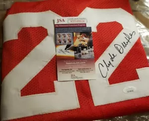 Clyde Drexler Auto Signed Jersey Red JSA COA Houston Rockets HOF Autographed - Picture 1 of 4