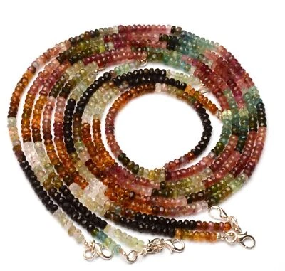 Natural Gem Multicolor Tourmaline 4.5 mm Size Rondelle Cut Beads Necklace 17" - Image 1 of 4