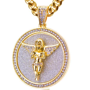 XL Colgante Medallón Ángel con Collar Cadena Cubana Pesada de 24" CPB 504 - Imagen 1 de 5