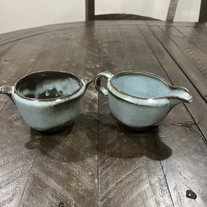 Frankoma Woodland Moss Blue creamer and open sugar Pottery Westwind Vintage - Picture 1 of 6
