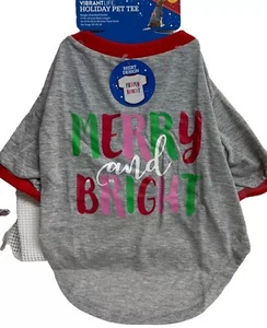 Vibrant Life Dog Tee Merry And Bright Pet T-Shirt, Gray, Size S - Picture 1 of 3