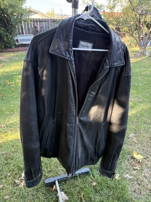 Chaqueta de bombardero Hathaway negra de cuero genuino XXL pátina vintage suave Foto 1 de 4