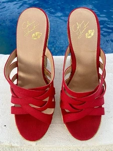 RED STRAPPY FABRIC ESPADRILLE WEDGE SANDAL — NEW — SIZE 7 - Picture 1 of 18