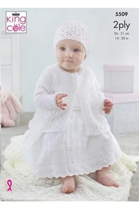 King Cole Knitting Pattern 5509 Baby Matinee Jacket, Shawl and Hat - Picture 1 of 2