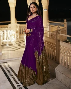 Designer Sari Bollywood Bridal Pakistani Saree Blouse South Indian Party Wear - Picture 1 of 3