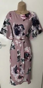 Quiz Dusky Pink Floral Fixed Wrap Stretch Summer Wedding Races Dress Size 12 - Picture 1 of 7