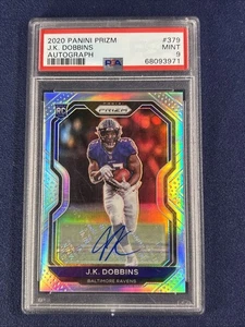 2020 J.K. Dobbins ROOKIE AUTO PSA 9 Panini Prizm Silver #379 Broncos Ravens - Picture 1 of 11