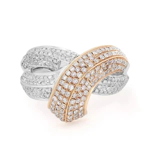 14K White Gold & 14K Yellow Gold White Round Diamond Ring Pav� Set 1.17 Cttw - Picture 1 of 5