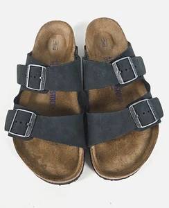 Birkenstock Womens ARIZONA Waxy Oiled Leather Black Sandals Sz 41 /US 10 - Photo 1 sur 7