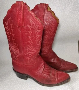 Lucchese 1883 Red Leather Cowgirl Boots Women's Size 7 (EU 37) Vintage Western - Picture 1 of 23
