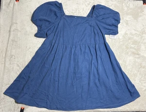 Old Navy Dress Women’s 3X Blue Puff Sleeve Smocked Babydoll Cottagecore Pockets - Picture 1 of 9