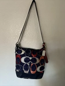 Coach Heritage C Print Duffle Bag - Colorful Leather Trim - Very Good Condition - Picture 1 of 16