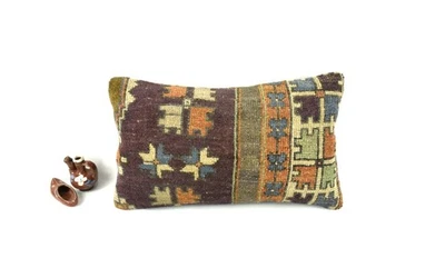 Kilim Pillow Cover 12x20 Handmade Turkish Rug Boho Ethnic Lumbar Cushion A2582 - Image 1 of 4
