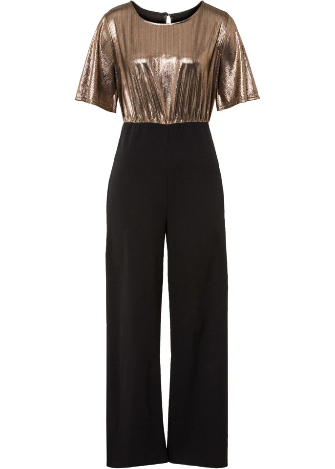 Glitzer-Jumpsuit Gr. 36/38 Schwarz Gold Damenoverall Kurzarm-Hosenanzug Neu* - Bild 1 von 1