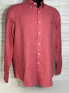 POLO RALPH LAUREN Hemd Herren XL Rosa 100% Leinen CUSTOM Fit Button Down Blau Pony - Bild 1 von 14