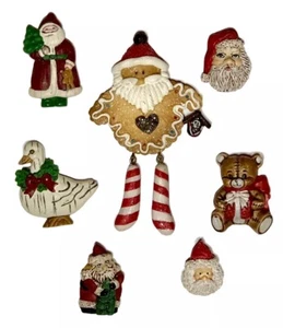 Lot/7 Christmas Magnets Dangle Santa Claus Snowman St Nick Bear Goose VTG Set - Picture 1 of 4