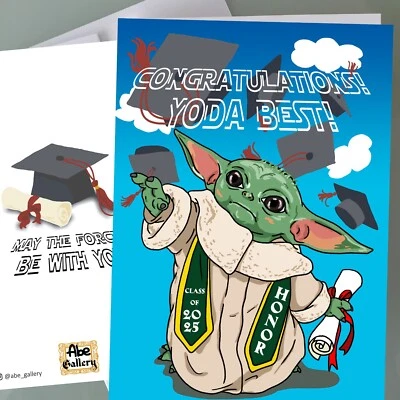Baby Yoda Graduation Card Mandalorian Grogu Graduation Card - Image 1 of 2