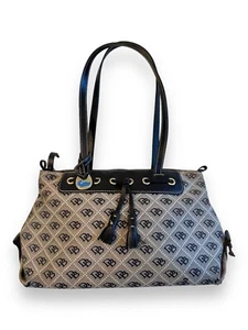 Vintage Dooney & Bourke Handtasche grau Canvas, schwarze Lederakzente DB Logo - Bild 1 von 9