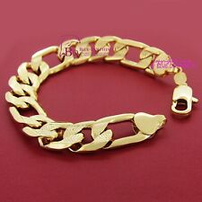 Mens Women Real Solid 18k Yellow Gold GF Curb Bracelet Bangle Chunky Rings Chain