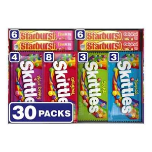 Starburst & Skittles Caramelos afrutados masticables Paquete de tamaño completo, paquete de 30 Envío sin CA - Imagen 1 de 8