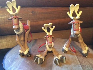 Set of 3 Large Vintage Christmas Reindeer Ornaments Figures - Picture 1 of 1