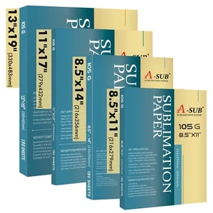 Lot Bulk 150-1500 Sheets 105g A-SUB Sublimation Paper 8.5x11 8.5x14 11x17 13x19 - Afbeelding 1 van 14