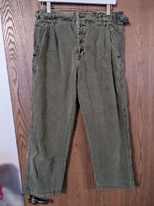Free People Size 8 Green Pants Button Fly Belted Sides