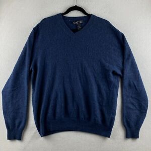 Giasone Cashmere Sweater Mens XL Blue Pullover V-Neck Long Sleeve 2-Ply Soft