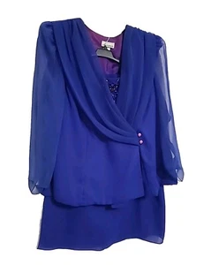 After Dark Set Blazer Royal Blue Sequin Jacket Beaded and Skirt Size 16 - Picture 1 of 12