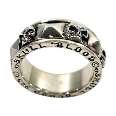 Sterling Silver Skull Blood Ring Biker Gothic Rocker Men's Spinner Spin - Image 1 of 3