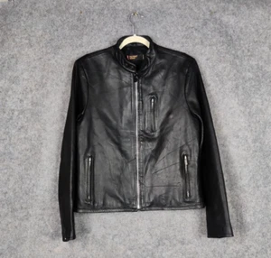 Vintage Levi's Leather Jacket Womens Size Medium Black Biker Sta Prest 90s - Picture 1 of 10