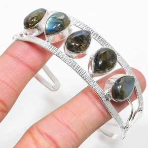 Labradorite Gemstone 925 Sterling Silver Jewelry Cuff Bracelet Size 7-8" - Picture 1 of 1