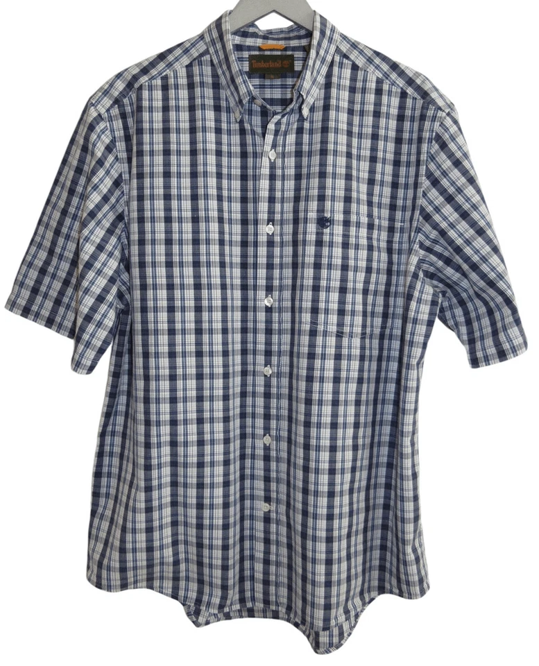 Timberland Blue & White Plaid Short Sleeve Casual Button Up Shirt L - Image 1 of 3
