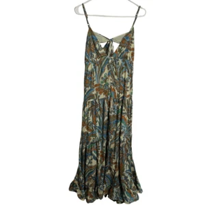 House of Harlow 1960 Womens Hazel Maxi Dress M Blue Paisley Tiered Tie Back Boho - Picture 1 of 10
