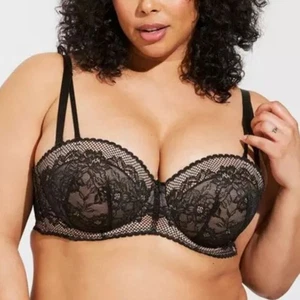 Torrid Curve Underwire Bra Black Nude Lace Strapless Padded Women's 42DDD - Picture 1 of 12